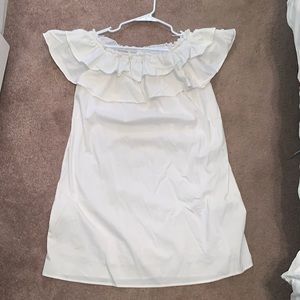 Belle Sky white off the shoulder dress with ruffle details women’s size L
